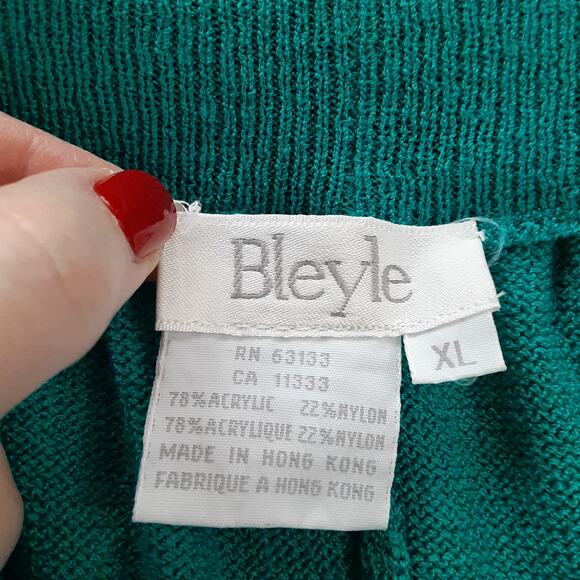 Vintage 80s Collared Crop Sweater + Straight Leg Knit Pants Set Aqua Womens L/XL - Picture 10 of 10